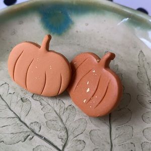 Handmade Autumn Pumpkin Stud Earrings with Gold Speckles